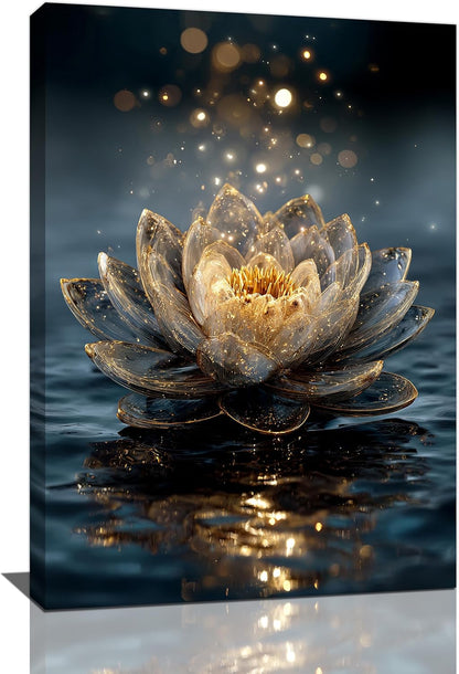 Zen Lotus Canvas Wall Art Mystical Lotus Bloom in Water Aesthetic Pictures Wall Decor Modern Meditation Spiritual Painting Print Framed Artwork Decorations Gifts for Yoga Spa Room Bathroom 16"x24"