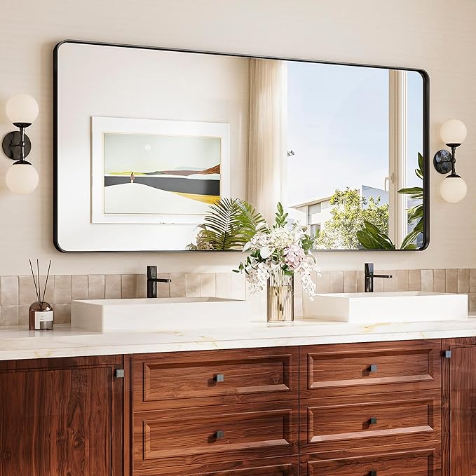 TokeShimi 60x28 Wall Mirror for Bathroom, Matte Black Bathroom Vanity Mirror