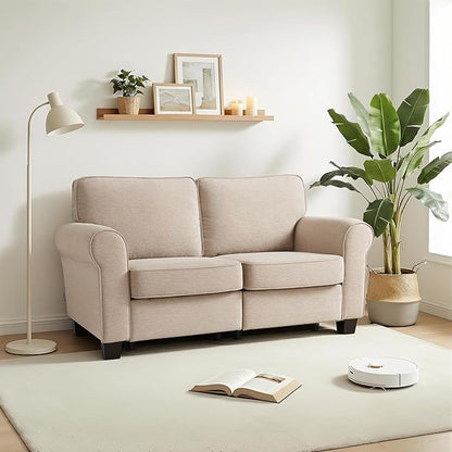 MCombo 67.7" Loveseat Sofa, 2-Seater Small Couch for Small Spaces, Classic Rolled Arm Upholstered Sofa with Solid Wood Legs for Living Room, Removable Cover, Chenille Fabric VE730 (Beige)