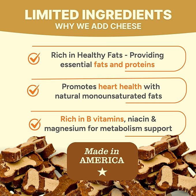 Gaines Family Farmstead Cheese Drizzled Sweet Potato Dog Bones - 8 oz Bag, Grain-Free, All-Natural Dog Treats for Digestion, Skin, Energy & Immunity – Limited Ingredient, Made in USA
