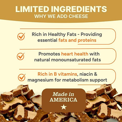 Gaines Family Farmstead Cheese Drizzled Sweet Potato Dog Bones - 8 oz Bag, Grain-Free, All-Natural Dog Treats for Digestion, Skin, Energy & Immunity – Limited Ingredient, Made in USA