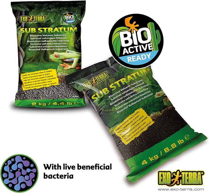 Exo Terra Sub Stratum, Bioactive Volcanic Substrate for Reptile Terrariums, Eliminates Odor, Offers Correct Moisture Levels 4.4 lb