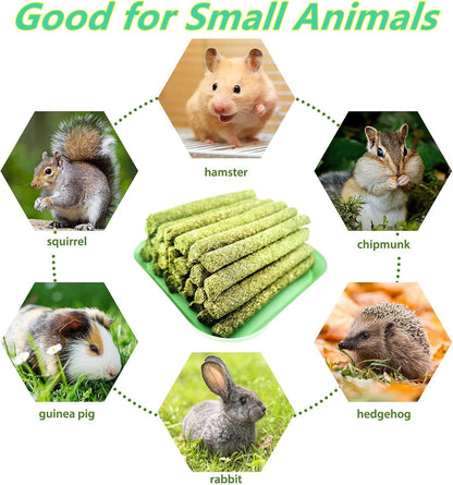 Rabbit Toys,Timothy Hay Stick for Guinea Pig Toy Bunny Chew Toys for Teeth Grinding Hamster Alfalfa Bite Treat Rabbit Molar Food Snack for Pet Rat Chinchilla Squirrel Gerbil-120PCS