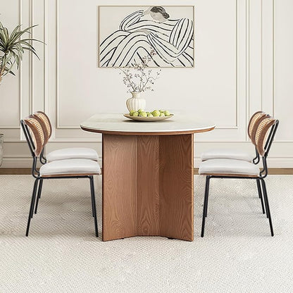 HOCEWI Rattan Dining Chairs Set of 2, Mid Century Modern Dining Chairs with Cane Back for Kitchen Dining Room, 19 Inch Faux Leather Beige