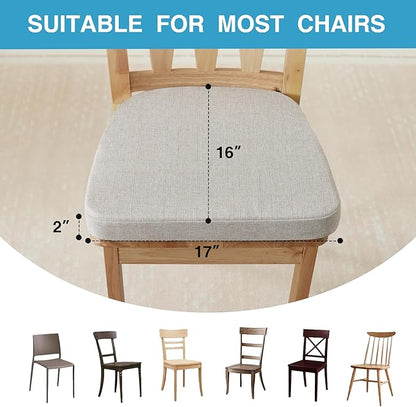 Chair Cushions for Dining Chairs Set of 4, Non Slip Kitchen Chair Pads, 17" x 16" x 2", Indoor Dining Chair Cushions with Ties, D-Shaped Seat Cushions for Kitchen Chairs, Beige