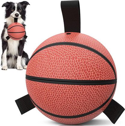 QDAN Dog Ball Basketball Toys, Balls with Straps, Dog Water Toy Pool Toys for Small Medium Dogs (6 Inch)
