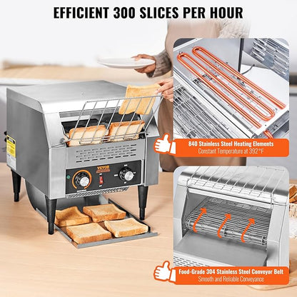VEVOR Commercial Conveyor Toaster, 300 Slices/Hour, Heavy Duty Stainless Steel