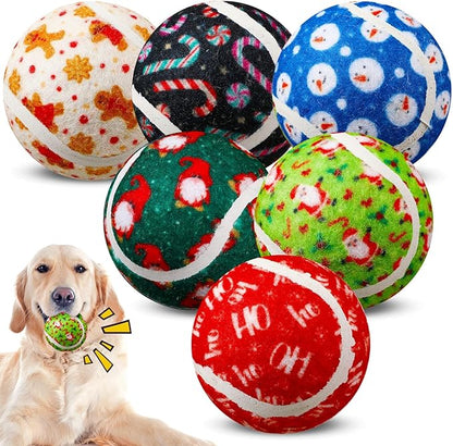 Civaner 6 Pcs Christmas Squeaky Tennis Balls for Dogs 2.5 Inch Bulk Dog Toys Ball for Small Medium Large Dogs Puppy Chew Teething Toy Interactive Training Xmas Gifts Stocking Stuffers (Candy)