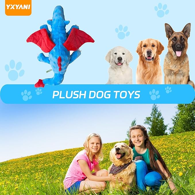 Durable Plush Dinosaur Dog Toys with Squeaker, Crinkle Paper Stuffed Chew Toys for Small Middle and Large Dogs 14 Inch