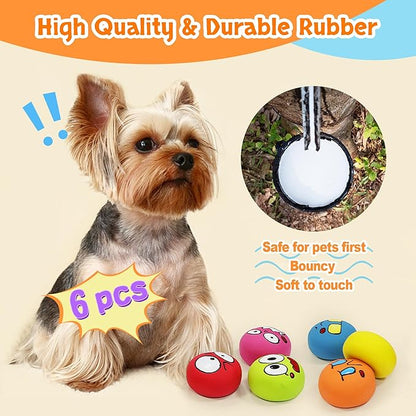 Squeaky Dog Toys, Natural Rubber Dog Balls Durable for Small & Medium Puppy/Dogs Playtime 6 Pcs/Set