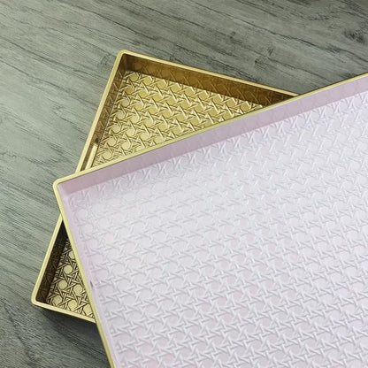 Pink Decorative Coffee Table Tray, Rectangular Plastic Serving Tray with Handles for Living Room, Ottoman, Bathroom, 15.7"*10.2"