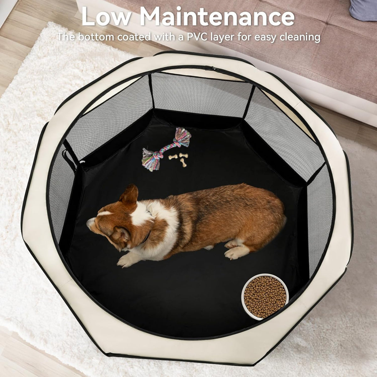 A4Pet Cat Playpen, 39.5” Pop Up Dog Playpen with Bowl, Suitable for Puppies, Kittens, and Small Animals, Removable Zipper & Mesh Panel(16”W × 10”H)