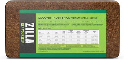 Zilla Coconut Husk Brick, Organic Bedding for Reptiles, Made with 100% Coconut Fiber, Ideal for Tropical Habitats and Egg Incubation
