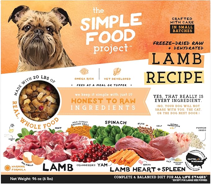 Simple Food Project - Lamb Recipe - Freeze Dried Raw Food for Dogs - 96oz