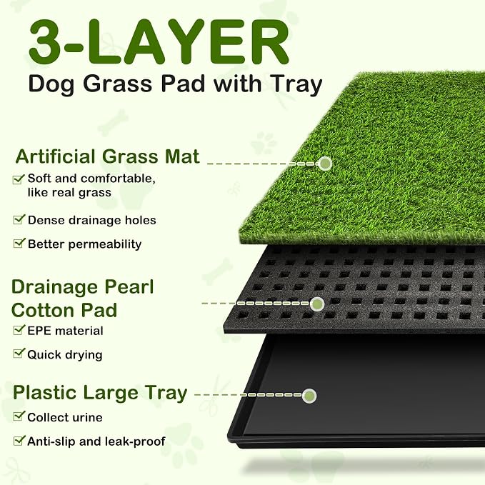 Dog Grass Pad with Tray, 23''X17'' Large Artificial Turf Grass Potty, Reusable Puppy Pee Pads for Dogs, Portable Dog Litter Box for Indoor/Outdoor Potty Training Toilet | Odorless artificial grass for dogs with Dense Drainage Holes, Dog Litter Box For ...
