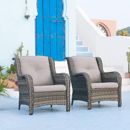 Rilyson Patio Chairs Outdoor Wicker Chair - Rattan Dining Chairs Porch Chairs Outside Club Chairs with High Back and Deep Seating(Mixed Grey/Grey)