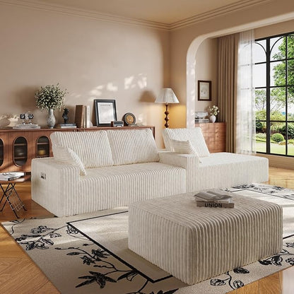 108" U Shaped Sectional Couch with Ottoman, Corduroy Modular Sectional Sofa with Deep Seat, Modern Modular L-Shape Sofa Couch with Chaise,Upholstered Boneless Couches for Living Room Bedroom