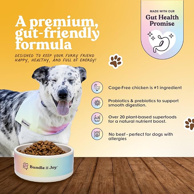 Bundle x Joy Golden Probiotic Dog Food Dry, Chicken, 4lb Bag, Allergy and Gut-Friendly Adult Kibble for Digestive Health with Cage-Free Chicken, 20 Plant Based Superfoods, Beef and Grain Free