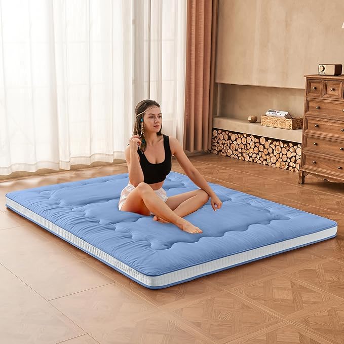 Dr.Futon Japanese Floor Futon Mattress Extra Thick Folding Roll Up Bed Topper Mat for Guest,Lounger and Tavel