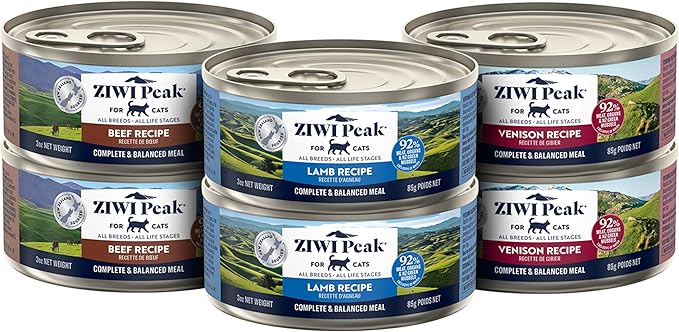 ZIWI Peak Wet Cat Food Variety Pack - Venison, Beef, and Lamb, 6 Pack (3oz Each)