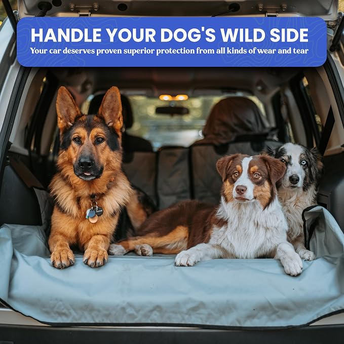 4Knines Split Cargo Liner for SUV – for Dogs & Pets, Heavy-Duty, Waterproof Trunk Mat & Cargo Cover – Fits 60/40 Split Bench & Armrest Pass-Through – Machine Washable, Non-Slip, Durable (Large, Grey)