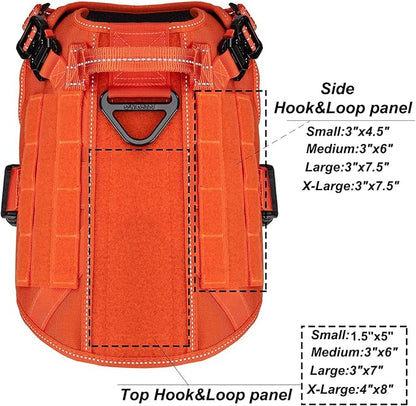 ICEFANG Tactical Dog Harness for Medium Dogs,Reflective No Pull Dog Vest | with Control Handle,Adjustable,Front Hook,2 Leash Clips,Soft Padded,MOLLE Panel,Orange,Medium