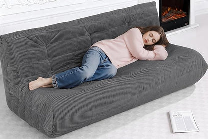 Bean Bag Chair,Giant Beanbag Chairs for Adults,Comfy Large Fireside Chair Lazy Sofa,Corduroy Bean Bag Lounger with Memory Foam Filled,Floor Sofa Couch for Living Room (Dark Grey, 3-Seater)