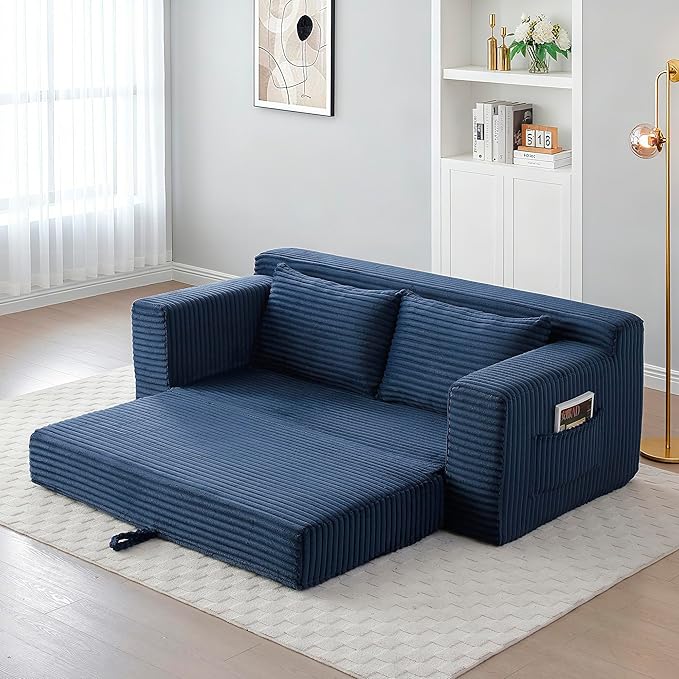73" Cloud Loveseat Sofa Couch in a Box, 2 Seater Boneless Couch, Convertible Pull Out Sofa Bed with Pillows, No Assembly, Memory Foam, Modern Small Couches for Small Spaces (A-Blue)