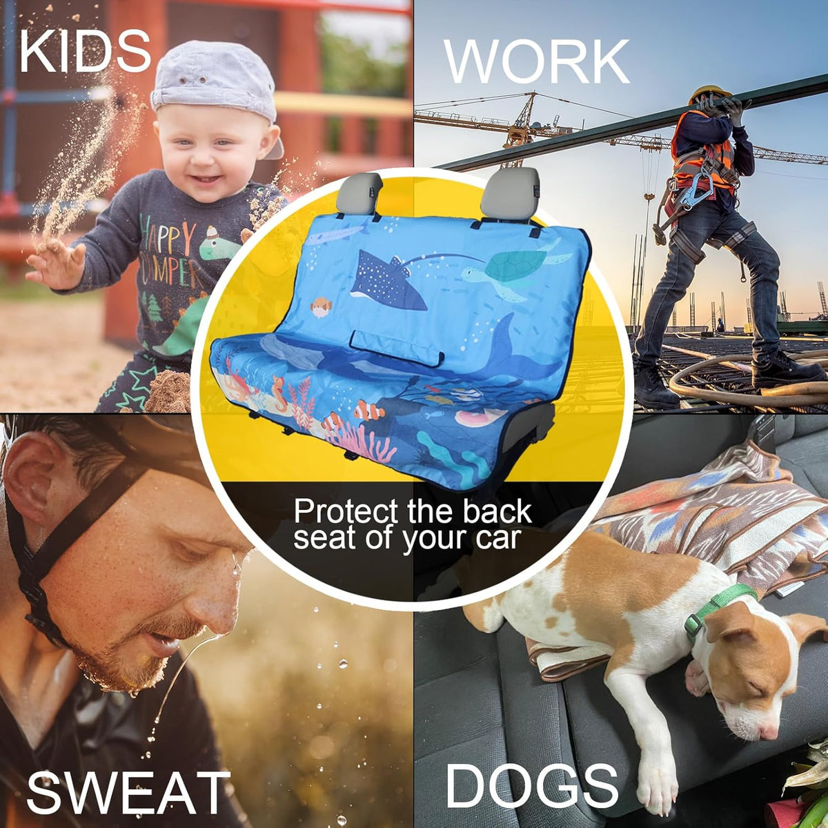 Back Seat Cover for Car Trucks Van SUV,Waterproof Rear Bench Towel Seat Covers for Dogs and Kids,Automotive Backseat Protector (Seaworld)
