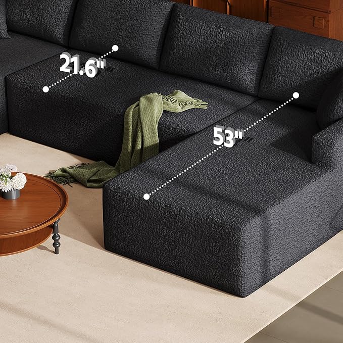 140" Modular U-Shaped Sectional Sofa, 7-Seater Cloud Couch with Double Chaise, Modern Sleeper Sofa,No Assembly Sectional Cloud Boneless Sofa Couches for Living Room/Apartment