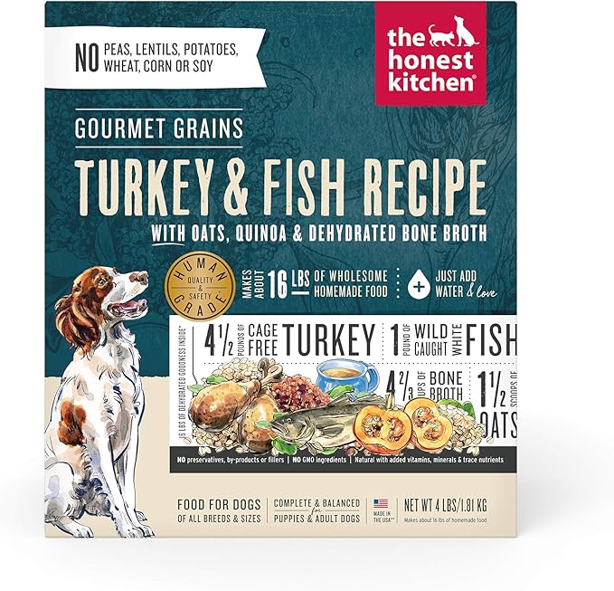 The Honest Kitchen Dehydrated Gourmet Grains Turkey & White Fish Dog Food, 4 lb Box