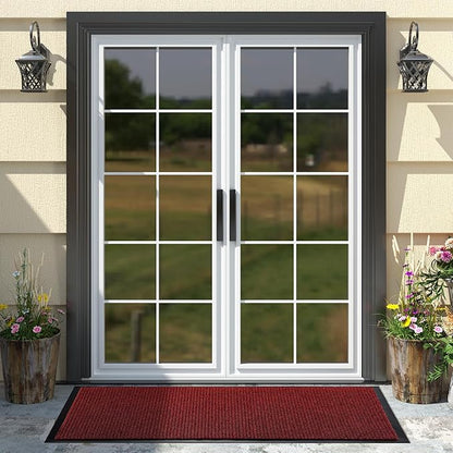Yimobra Doormat Outdoor Indoor Entrance 47 x 24, All-Season All-Weather Front Door Mat, 100% Waterproof Welcome Matt for Floor Garage Outside Entry, Stain and Fade Resistant,Black Red