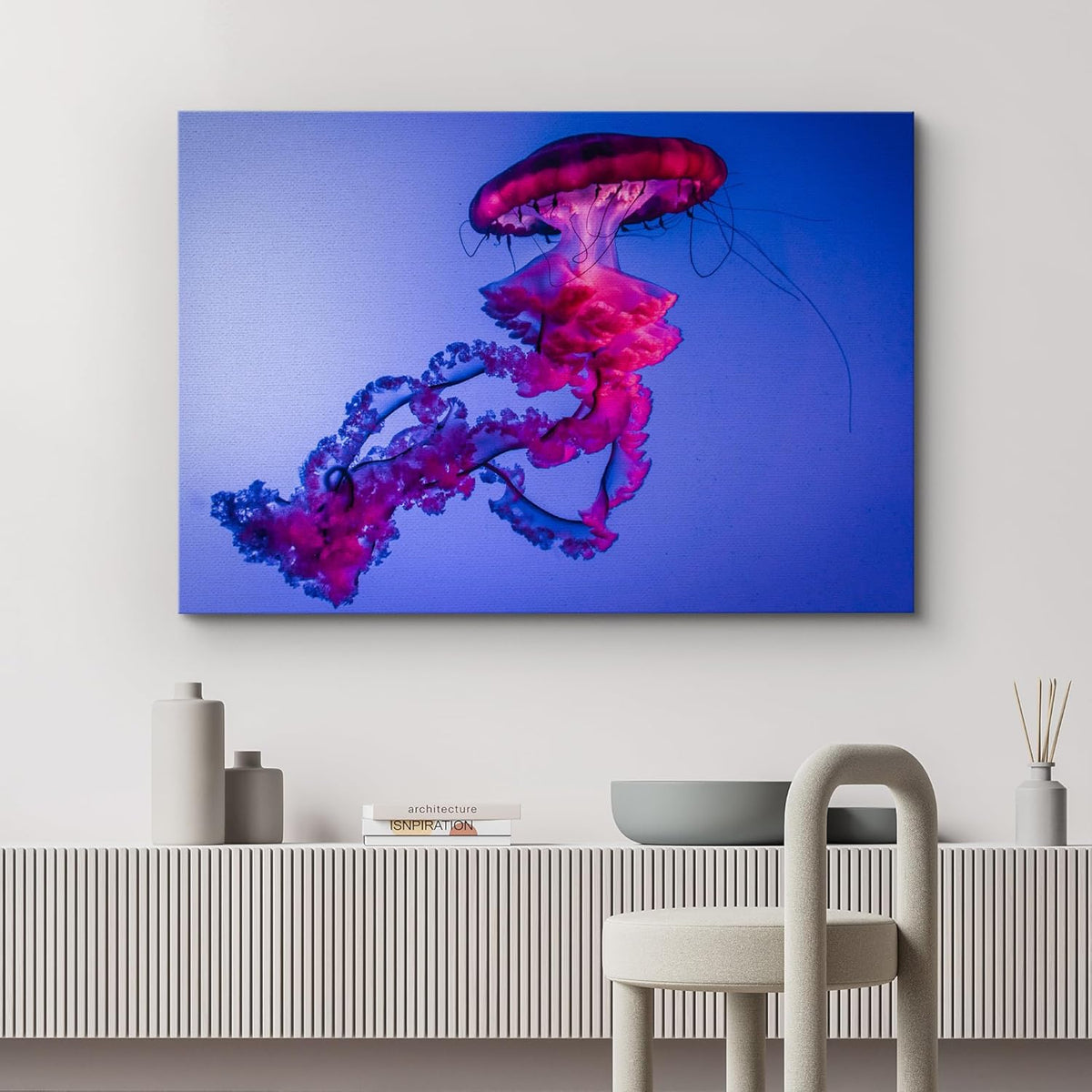 wall26 Canvas Print Wall Art Vibrant Neon Hot Pink Underwater Jellyfish Nature Animals Photography Realism Rustic Scenic Landscape Wilderness Earth for Living Room, Bedroom, Office - 12"x18"