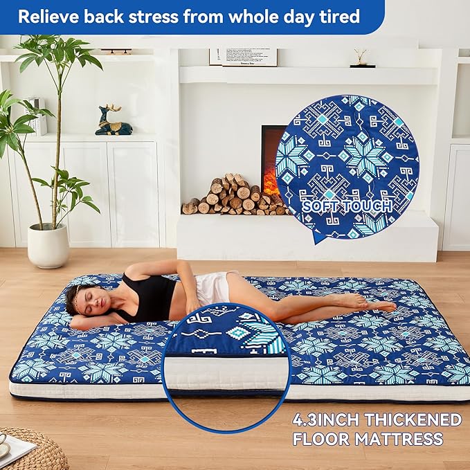 Dr.Futon Japanese Floor Futon Mattress Extra Thick Folding Roll Up Bed Topper Mat for Guest,Lounger and Tavel