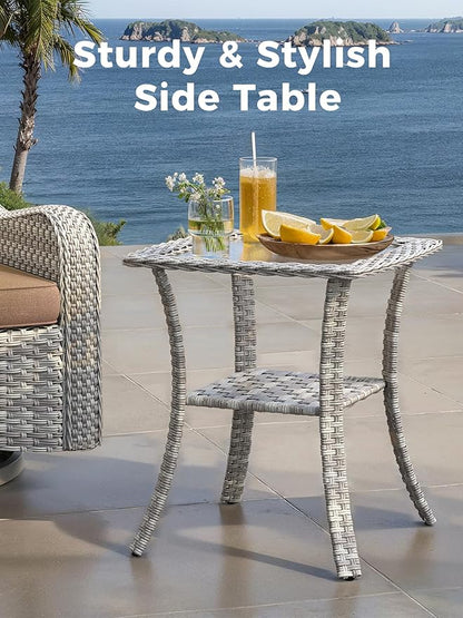 13 Piece Outdoor Wicker Rattan Sectional Sofa Set with Swivel Chairs & Fire Pit Table, 9-Seats with 4" Thickened Cushions & Coffee Table, All-Weather PE Rattan for Garden, Backyard, Porch, Beige