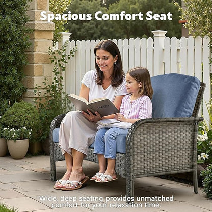 CAODOC 2 Pack Wicker Patio Furniture Chairs,Outdoor Rattan Chairs with Armrest Support 250 lb,Blue