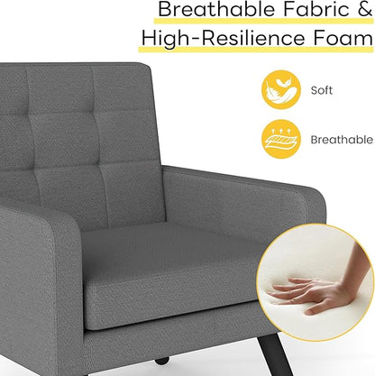 Kromax Mid-Century Modern Accent Chair for Living Room, 496 Lb. Weight Capacity, Dual Armrests, Comfy Extra Large Seat, Timeless Style Perfect for Reading & Relaxing, Dark Grey