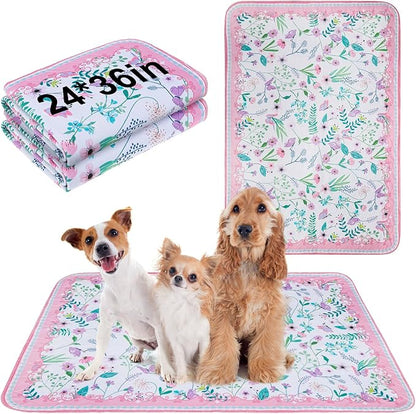 BEAUTYZOO 2 Pack Washable Pee Pads for Dogs,Reusable Puppy Pad 24x36 Floral | Waterproof Super Absorbent,Non Slip and Leak-Proof Against Urine,Whelping Pads Mats for Puppy Potty Training,Playpen,Crate