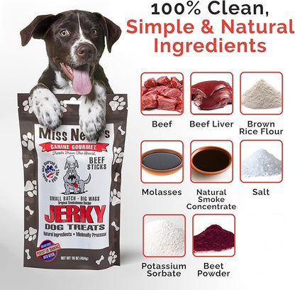 Miss Nelly's- All Natural Beef Jerky Dog Treats Made in USA Only - Beef Jerky Treats for Dogs Original Smoke House Recipe-Minimally Processed Soft Sticks - 16 oz. Bag.