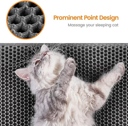Cat Litter Mat-30"X24" Jumbo Litter Trapping Mat EVA Honeycomb,Urine & Waterproof Scatter Control Matt for Cat With Handle Design Easier To Clean, Less Waste, Soft On Paws, Gray