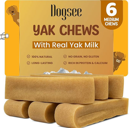 Dogsee Original Yak Cheese Himalayan Dog Chews 1lb (Medium - 6 Bars) | 100% All Natural | Dog Treats Medium Breed | Dog Chews Long Lasting for Aggressive Chewers | High Protein | Dental Sticks
