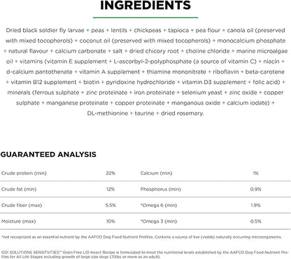 Go! Solutions Sensitivities Limited Ingredients, Grain-Free Dry Dog Food, Insect Recipe for Sensitive Stomach, 3.5 lb Bag