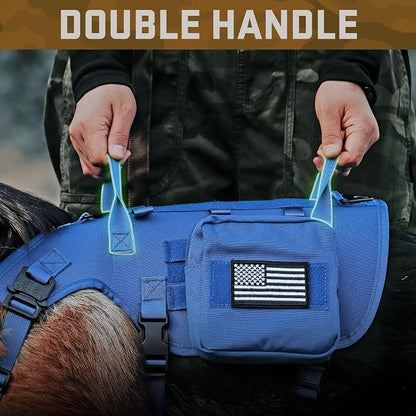 Forestpaw Tactical Dog Harness for Medium Dogs,Tactical Dog Collar with Bungee Leash Set,No Pull Military Dog Harness for Walking Training,Adjustable for Medium Dogs,Blue,Chest 22-35"