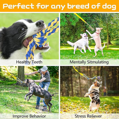 XiaZ Tug of War Dog Toy, Interactive Dogs Toy Bungee Hanging Tether with 2 Chew Rope Toys, Heavy Duty Puppy Outdoor Activity Aggressive Chewers Best Small to Large Boredom Exercise and Play (Yellow)