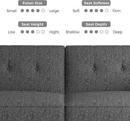 89” Futon Sofa Bed,Comfy Futon Couch Bed with 2 Square Pillows,Convertible Sleeper Sofa with Adjustable Backrest& Armrests, Modern Loveseat Sleeper for Living Room, Bedroom, Linen Dark Gray