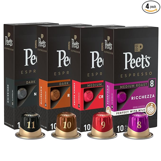 Peet's Coffee, Dark and Medium Roast Espresso Capsules Variety Pack, Compatible