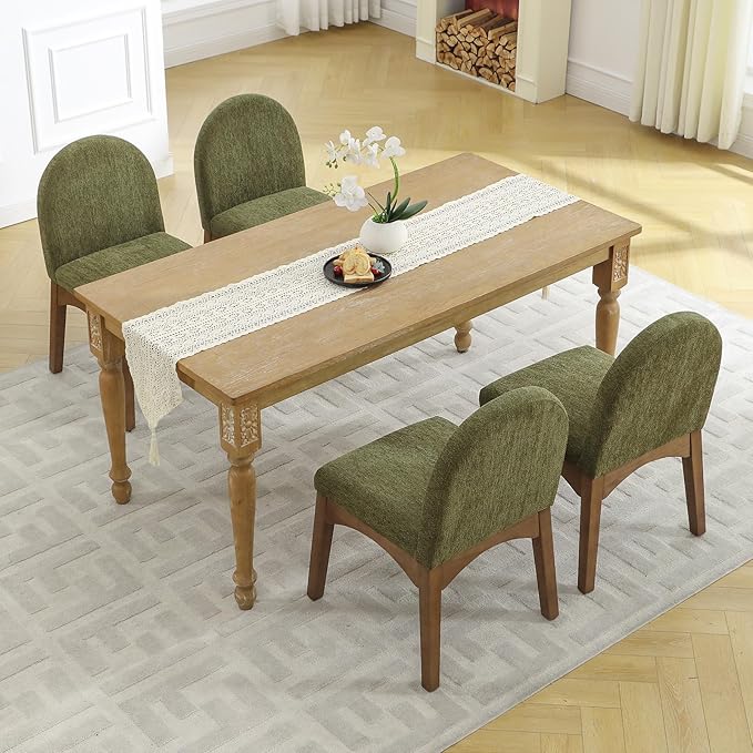 DUOMAY Modern Dining Chairs Set of 2, Mid Century Chenille Upholstered Dining Room Chairs Kitchen Chairs with Solid Rubberwood Legs, Armless Accent Side Chairs, Green