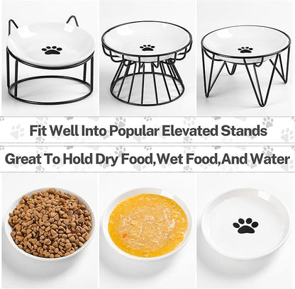Cat Food Bowls, Whisker Friendly Ceramic Cat Bowls with Nonslip Silicone Bottom, Pack of 3 Quiet Cat Dishes and Plates for Feeding Indoor Cats, Kittens and Small Dogs(Cat Paw)
