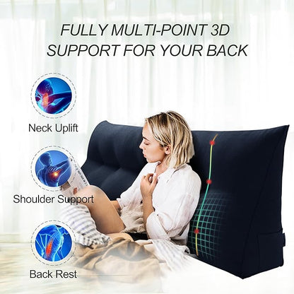 WOWMAX 80% Cotton & 20% Linen Blend Headboard Pillow – California King Size Reading Wedge Backrest for Bed, Handmade Firm Support Bolster Cushion with Removable Cover, Premium Bed Rest Pillow, Blue