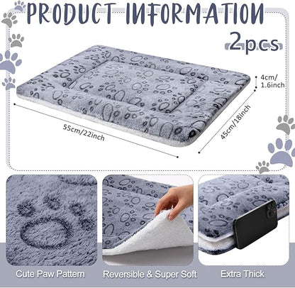 VitalCozy 2 Pack Self Warming Cat Mat Self Heating Pad Bed Reversible Machine Washable Reflects Body Heat Warm Thermal Pet Pad Crate Blanket for Feral and Indoor Cat (Grey,22'' X 18'',Dog Paw)